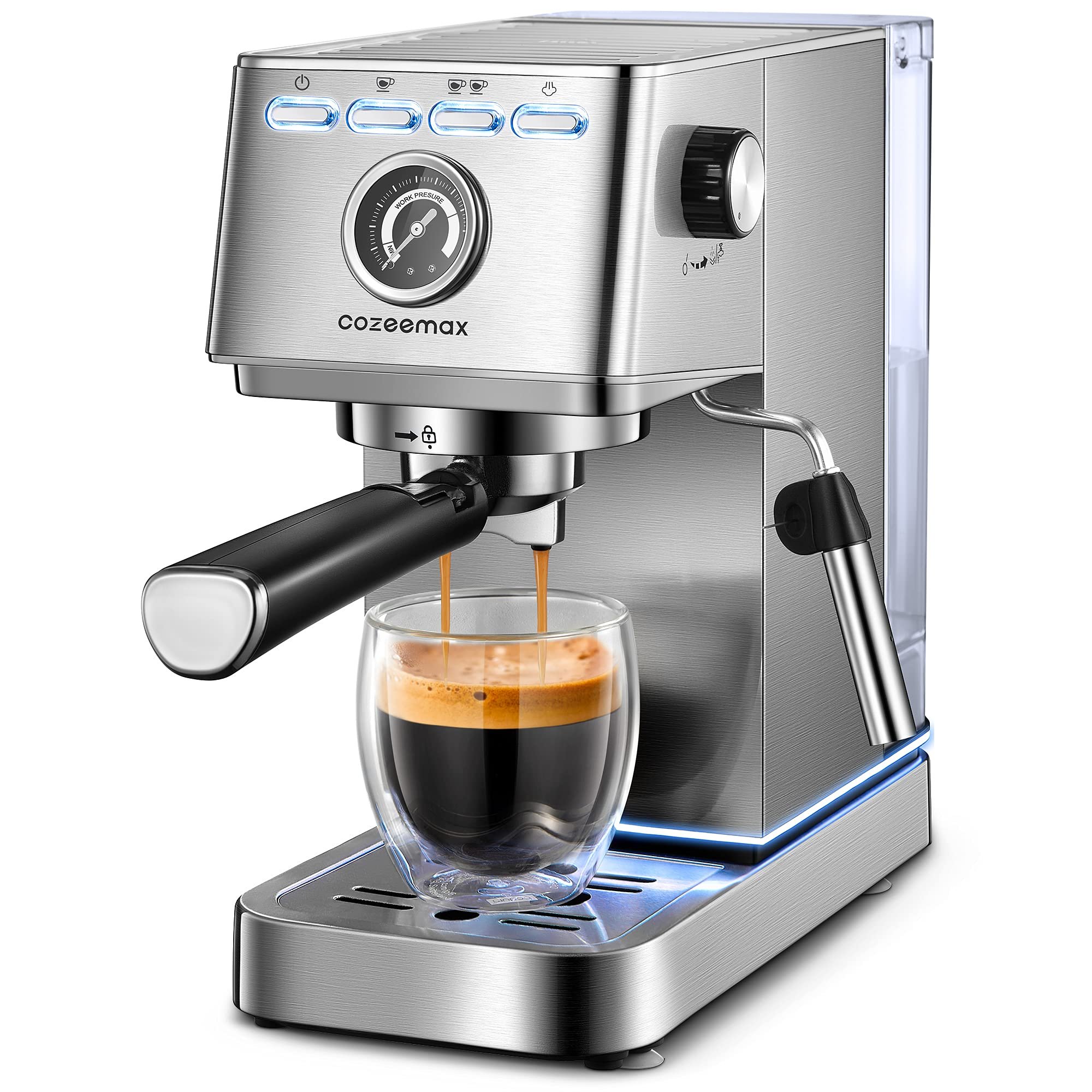 Espresso Machine , 20Bar Compact and Cappuccino Maker with Milk Frother Wand , Professional Coffee Machine for Latte , Stainless Steel