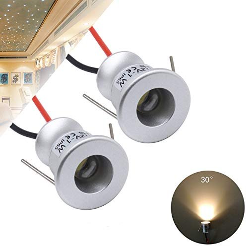 Quentacy DC12V 1W Mini LED Spotlight Jewelry Indoor Display Showcase Counter Ceiling Recessed Light RV Micro Reading Lighting Warm White 3000K 2Pack