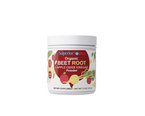 Superior Source Organic Beet Root + Organic Apple Cider Vinegar Powder, 30 (7 g) Servings, Nitric Oxide Booster, Energy, May Support Heart Health, Immunity & Detox, Weight Loss, Non-GMO