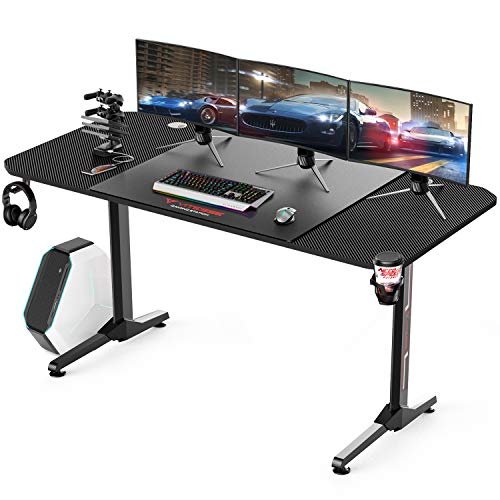 VITESSE 63 inch Gaming Desk, Gaming Computer Desk, PC Gaming Table, T Shaped Racing Style Professional Gamer Game Station with Free Mouse pad, USB Gaming Handle Rack, Cup Holder and Headphone Hook