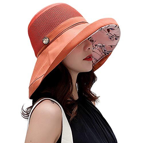 Women Mesh Sun Hats Summer Beach UV Protection UPF Packable Wide Brim Chin Strap