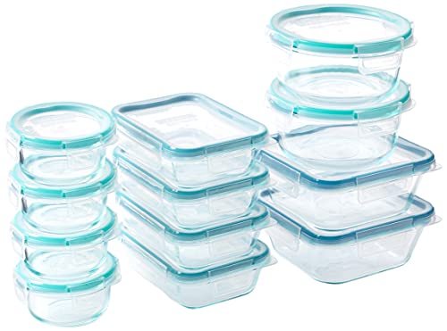 Snapware Total Solution 24-Pc Glass Food Storage Container Set with Plastic Lids, 4-Cup, 2-Cup & 1-Cup Meal Prep Containers, BPA-Free Lids with 4 Locking Tabs, Microwave, Dishwasher, and Freezer Safe