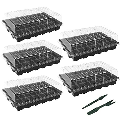 Gardzen 5-Set Garden Propagator Set, Seed Tray Kits with 200-Cell, Seed Starter Tray with Dome and Base 15" x 9" (40-Cell Per Tray)