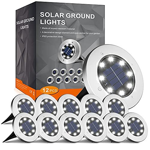 INCX Solar Ground Lights, 12 Packs 8 LED Solar Garden Lights Waterproof In-Ground Outdoor Landscape Lighting for Patio Pathway Lawn Yard Deck Driveway Walkway White