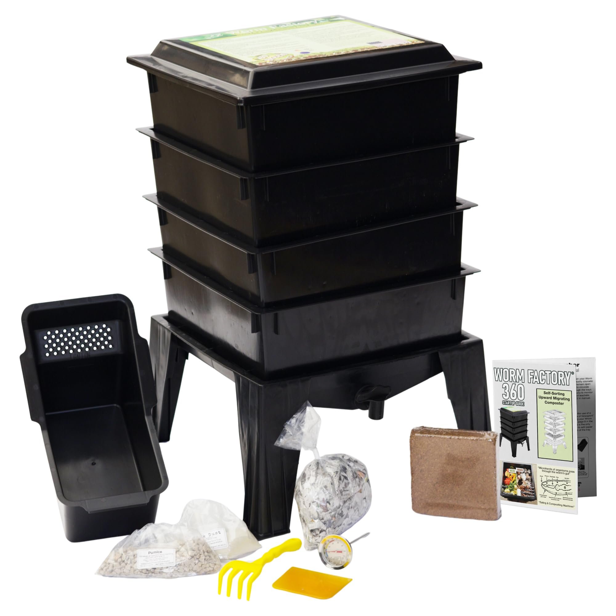 Worm Factory® 360 Black US Made Composting System for Recycling Food Waste at Home – 4 Trays for Efficient Vermicomposting – Durable, Space-Efficient Design, Easy to Assemble, No Odor