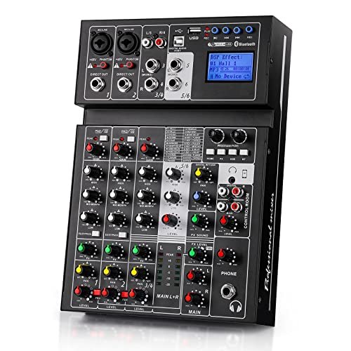 Audio Mixer Sound Board Console 6 Channel Sound Mixer Support Digital USB MP3 Computer Wireless Input with 48V Phantom Power for Professional and Beginners By Vangoa