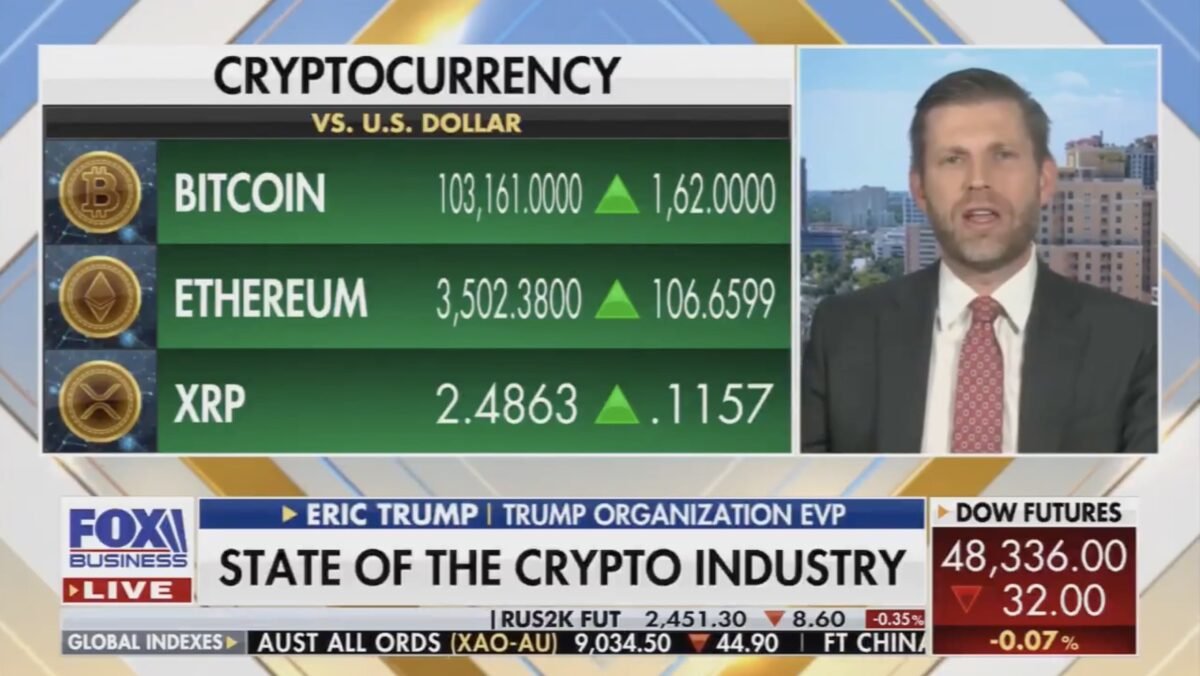 ‘Out of Touch’: Eric Trump Roundly Mocked for Comment About Drinking Wine and Trading $500 Million in Bitcoin