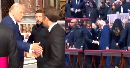 Whiff! Trump Comes Up Empty On Handshake With Macron At Zelensky Pope Funeral Meeting