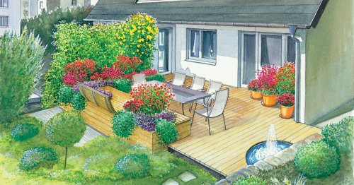 1 Garten, 2 Ideen für eine geräumige Terrasse