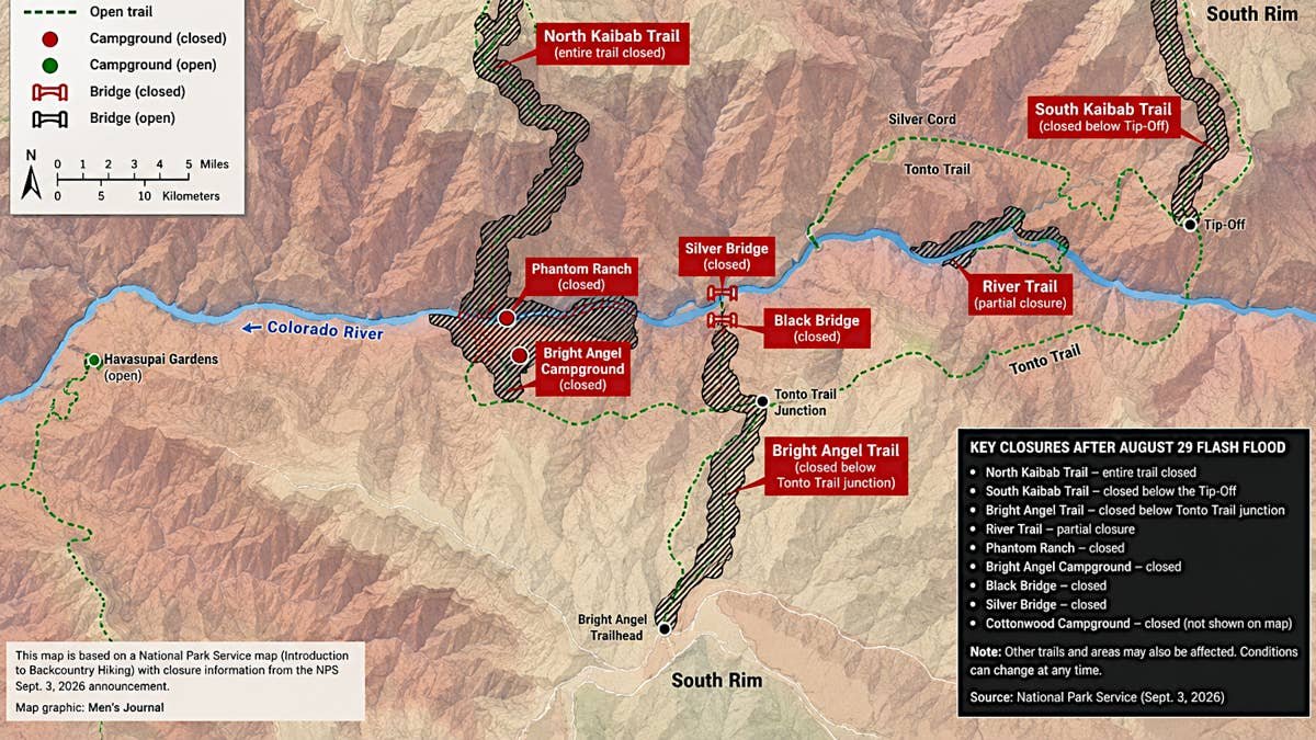 Map Shows Grand Canyon Trail Closures After Devastating Flash Flood