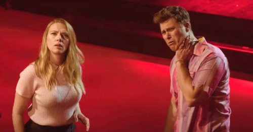 Sarah Sherman Shoots Colin Jost In Hilarious Promo for Scarlett Johansson's 'SNL' Episode