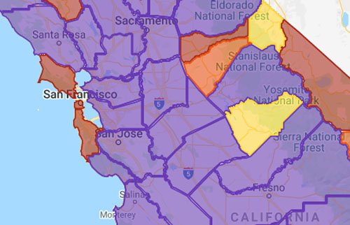 Map of California coronavirus tiers: 41 counties in purple restriction