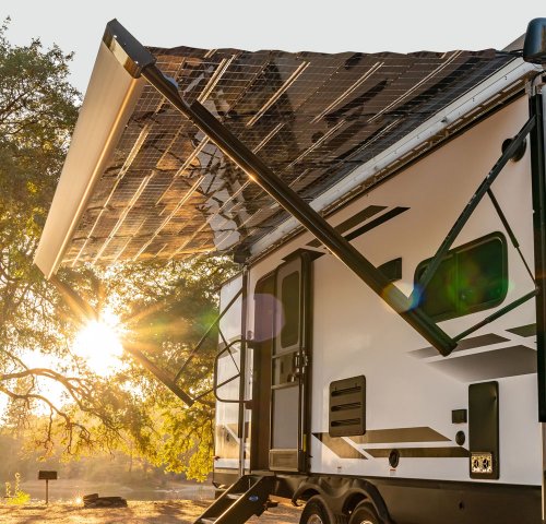 Go off the grid longer with the Xpanse solar awning — 1,200 watts of rated solar power from Xponent Power