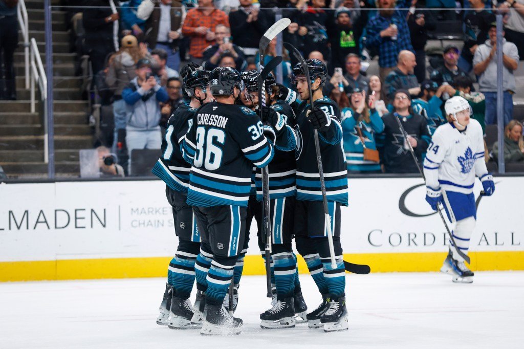 Sharks blow two-goal lead, but rookies shine in shootout win over Leafs