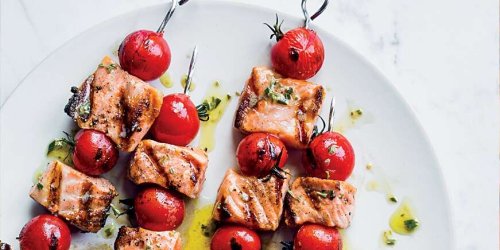 Salmon and Cherry Tomato Skewers with Rosemary Vinaigrette
