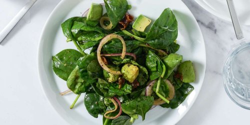 Spinach Salad with Warm Bacon Vinaigrette, Red Onion & Avocado