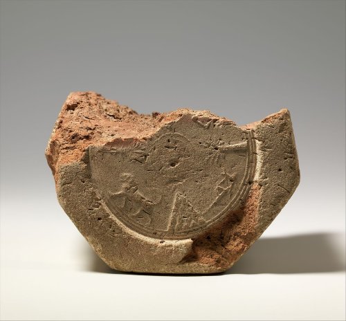 Cuneiform prism describing the restoration of Babylon by Esarhaddon, stamped with Assyrian hieroglyphic inscription ca. 676-672 B.C.