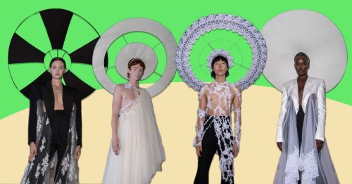 Rising fashion designer Harris Reed creates catwalk looks from Oxfam clothes at London Fashion Week