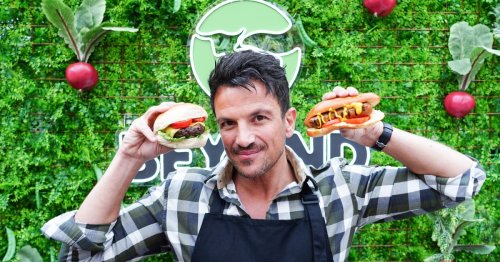 Yes, Peter Andre really is posing with meat-free sausages after Rebekah Vardy chipolata-gate