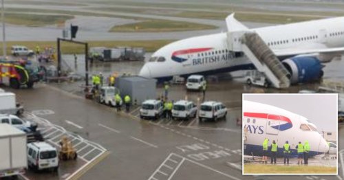 Nose of British Airways plane collapses at Heathrow Airport