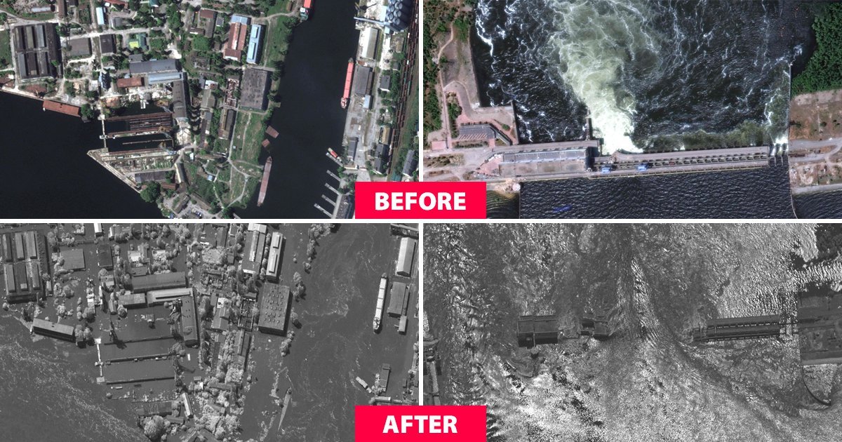 Before and after satellite images show extent of Ukraine dam explosion