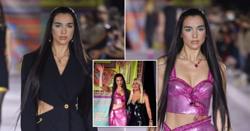 Dua Lipa struts her stuff in catwalk debut at Versace show alongside runway royalty Gigi Hadid and Naomi Campbell