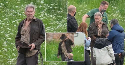 Harrison Ford slips right back into Indiana Jones role as he films scenes with Toby Jones
