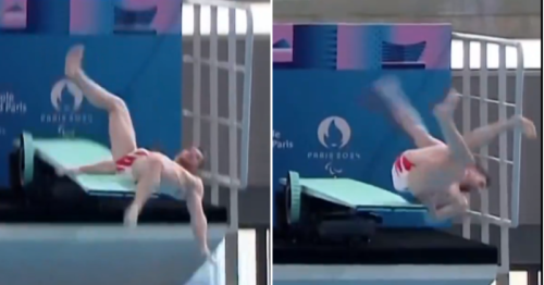 French diver fails to make a splash after embarrassing slip in front of Emmanuel Macron