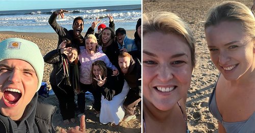 Strictly Come Dancing’s Nadiya Bychkova and Sara Davies brave swimsuits for icy sea dip with co-stars as they take downtime from Live Tour