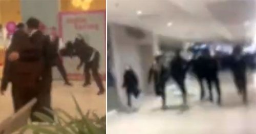 Hundreds of screaming children storm shopping centre and clash with security