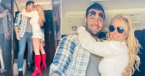 Britney Spears can’t stop smiling as she heads off on holiday with fiancé Sam Asghari for 40th birthday celebrations