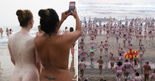 Hundreds strip off and brave North Sea in the nude in mass autumn skinny-dip