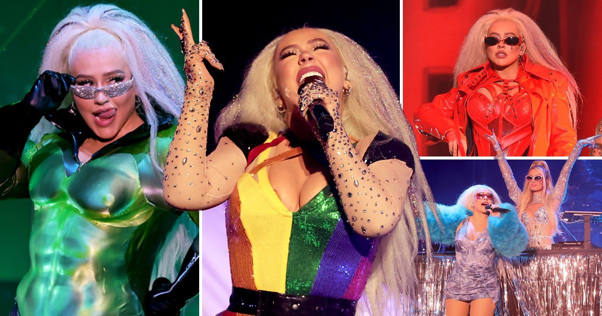 Christina Aguilera wears strap-on as part of her dazzling array of raunchy costumes for LA Pride event