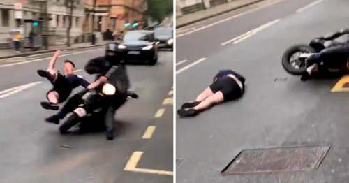 Scot staggers straight into motorbike as Tartan Army arrives in London
