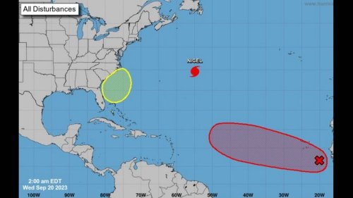 Hurricane Nigel forecast to affect land. Two other systems remain in the Atlantic Ocean