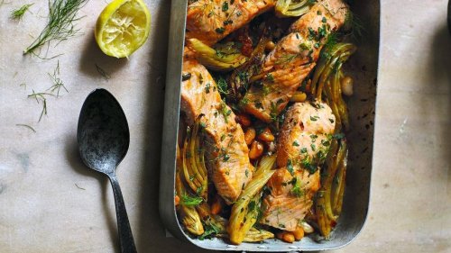 Fennel brings amazing texture and flavor to this easy roasted salmon dish