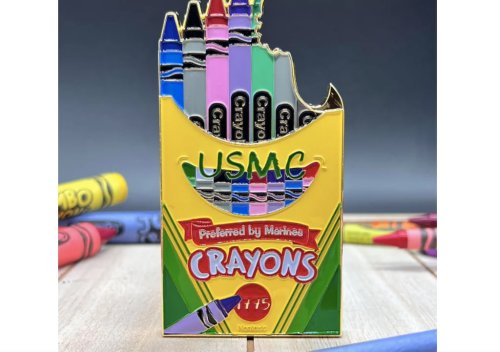 This Marine is taking challenge coins to new heights, crayons included