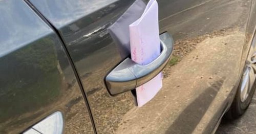 Stranger's touching note on mum's car about her children reduces her to tears