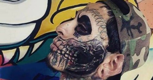 Dad called DEMON has 86% of body tattooed with skull-face and horns after starting age 12