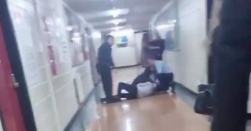 Moment teacher 'attacked and left in the corridor' by 13-year-old pupil
