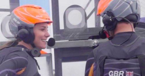 Daring Kate Middleton beams in wet suit as she joins GB crew for high-speed sailing race
