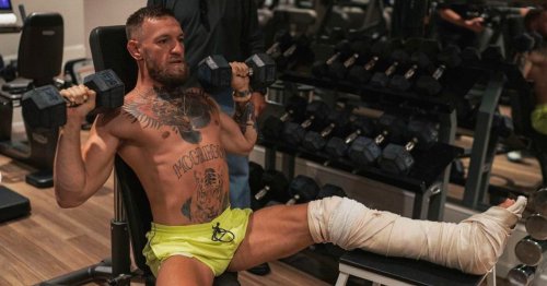 Conor McGregor hits gym for workout in full cast just weeks after breaking leg