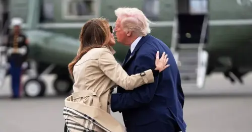 Donald Trump gives Melania awkward birthday kiss before they part ways after pope’s funeral