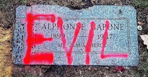Chicago criminal kingpin Al Capone's gravestone defaced with 'evil' branding