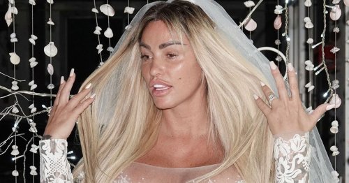Bedraggled Katie Price tries on huge netted wedding dresses in Thailand