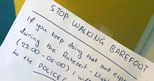 'My neighbour sent me a threatening note about walking barefoot - I'm speechless'