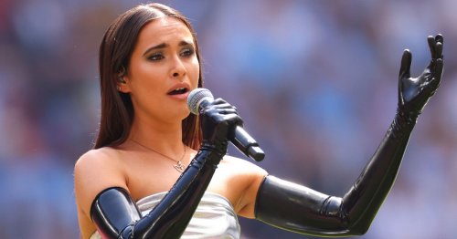 FA Cup final fans left confused as singer performs national anthem in 'BDSM costume'