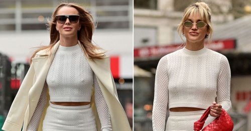 Amanda Holden and Ashely Roberts ditch bras as they head to work in matching outfits