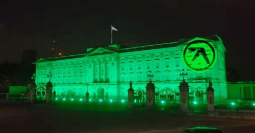 Aphex Twin logo projected onto Buckingham Palace