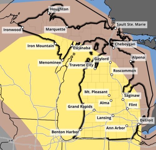 Severe thunderstorm potential moved to cover most of Michigan